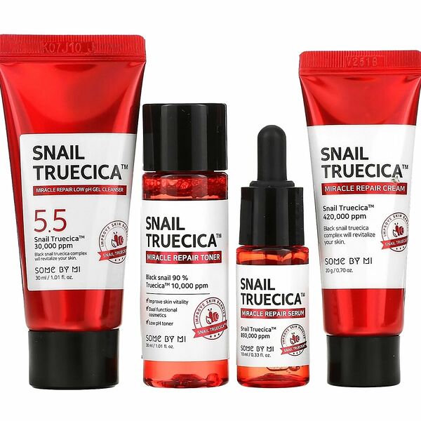 SOME BY MI Набор миниатюр с муцином улитки (Тонер 30 г + Сыворотка 10 г + Крем для лица 20 г + Гель 30 г)