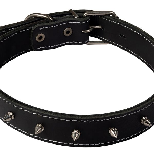 Каскад ошейник с шипами кожаный двойной 44-53 см.