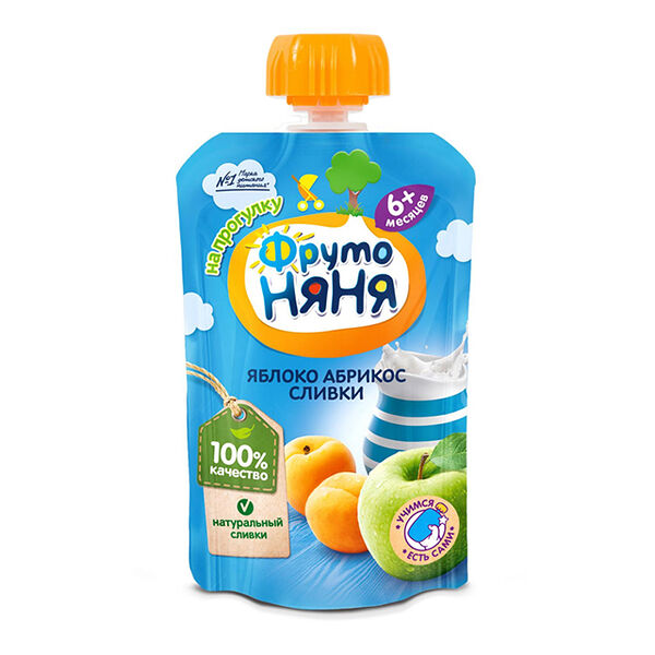 Фруто Няня пюре пауч яблоко абрикос сливки 90г