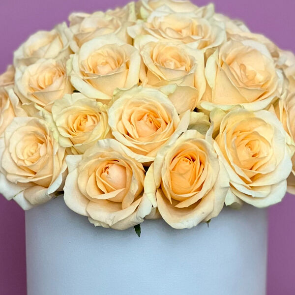 Кремовые розы в шляпной коробке М