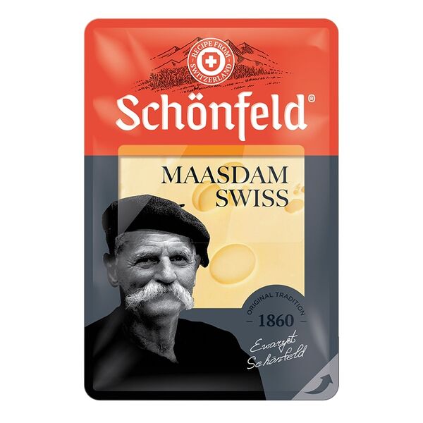 Сыр Schonfeld Swiss Maasdam 48% нарезка