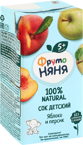 

Сок детский ФрутоНяня яблочно-персиковый с 5 месяцев, 200 мл