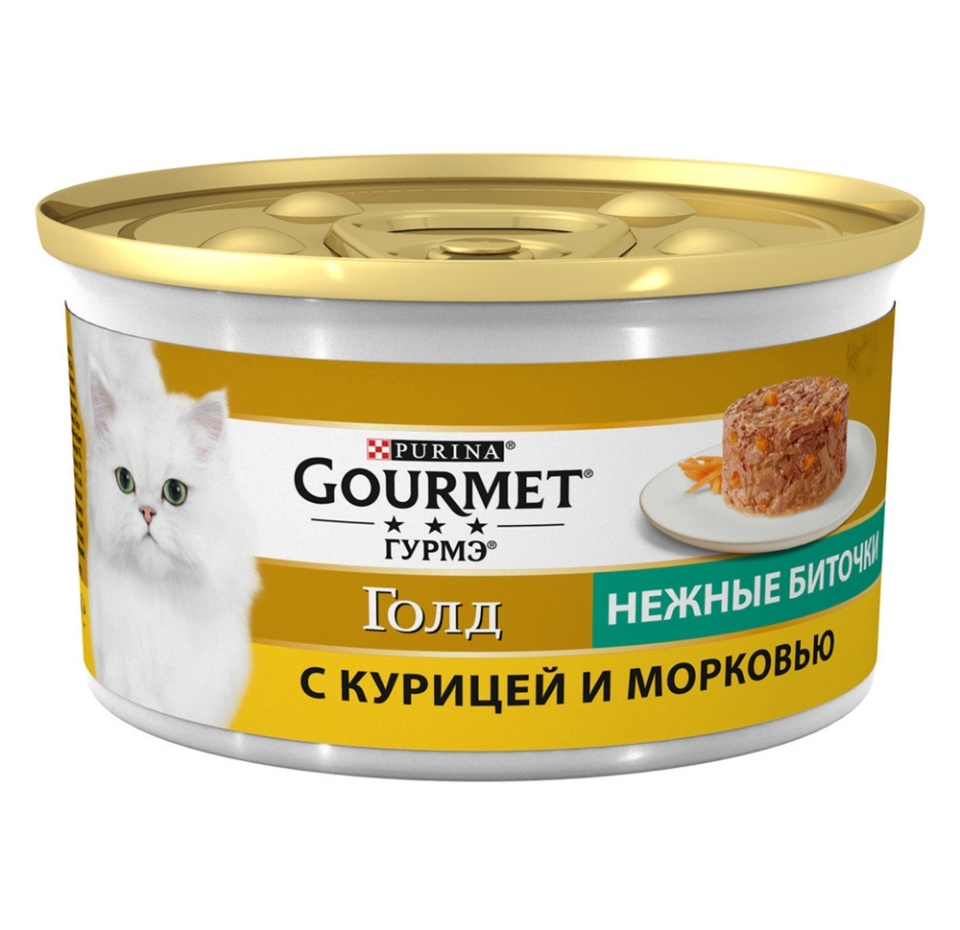

Консервы для кошек Gourmet Gold нежные биточки курица и морковь 85 г