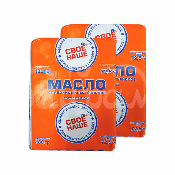 Масло Свое Наше 72.5% 180гр Крестьянское Сливочное фольга