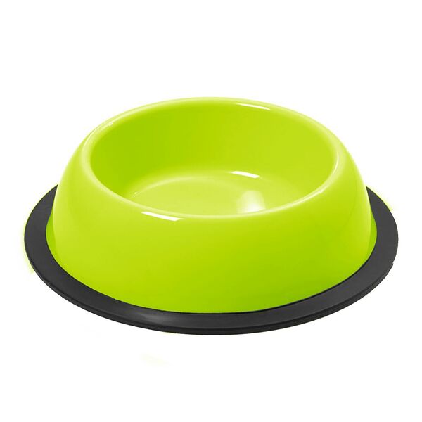 Миска для кошек и собак пластиковая с резиновым основанием 16,5см зеленая