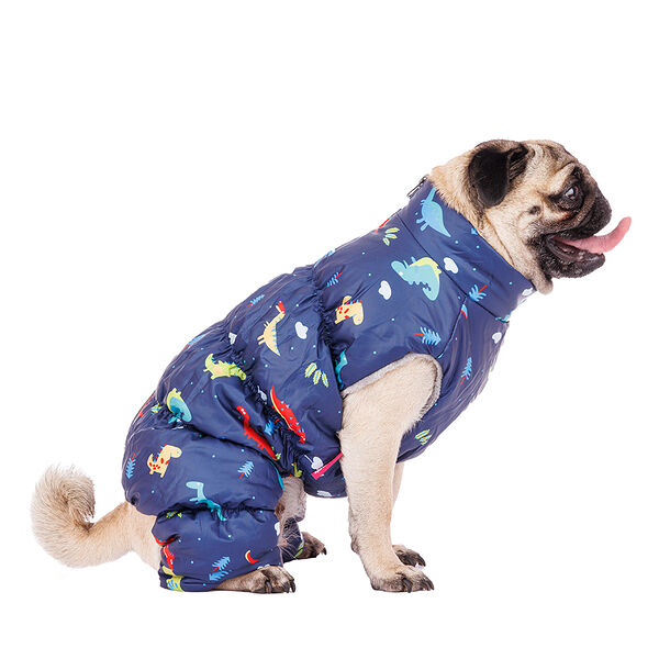 Комбинезон на молнии для собак Petmax с динозавриками L синий (унисекс)