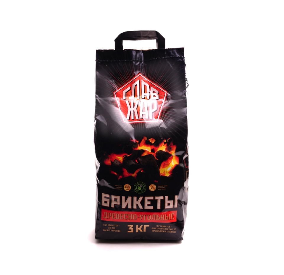 

Брикет ГлавЖар Древесно-угольный 3 кг