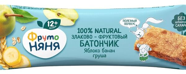 Батончик ФрутоНяня Фруктово-злаковый с Яблоком Бананом и Грушей 25г