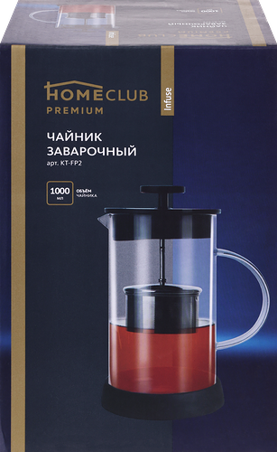 Чайник заварочный HOMECLUB Infuse, стекло, нержавеющая сталь, 1л, Арт. KT-FP2