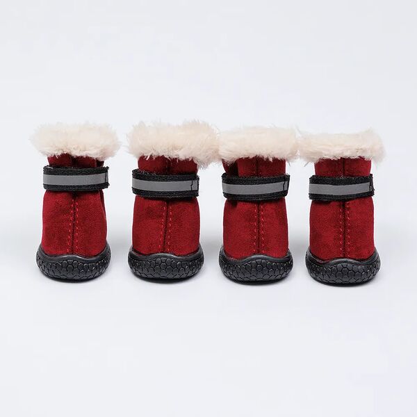 Ботинки с мехом для собак, XS, малиновые