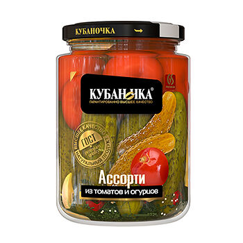 Ассорти овощное Кубаночка томаты и огурцы маринованные