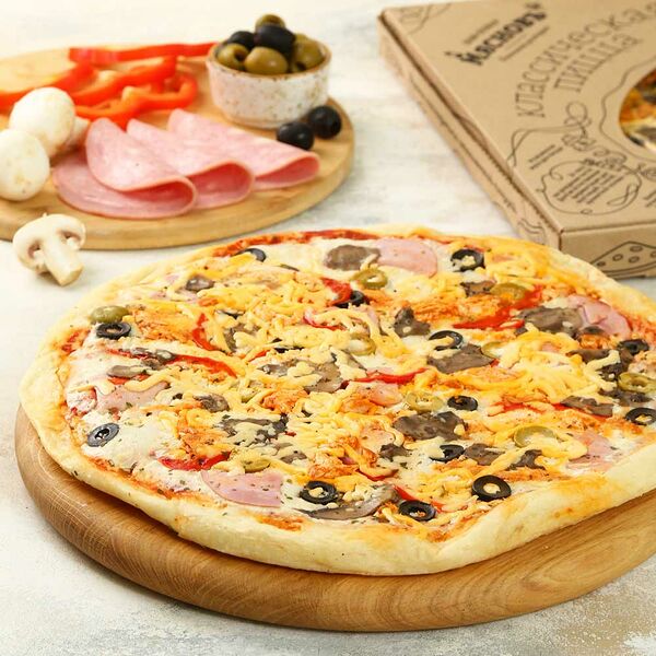 Пицца Курица-ветчина-грибы МясновЪ Шеф-повар от КуулКлевер охлажденная для запекания 29см