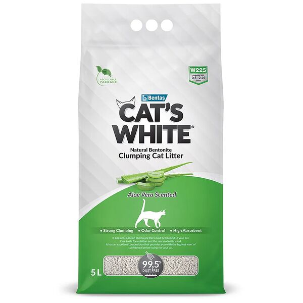 CAT`S WHITE Наполнитель для кошек комкующийся с ароматом Алоэ Вера  5л