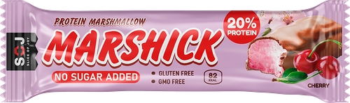 Батончик протеиновый SOJ Marshmallow, со вкусом вишни в молочном шоколаде, без добавления сахара, 30г