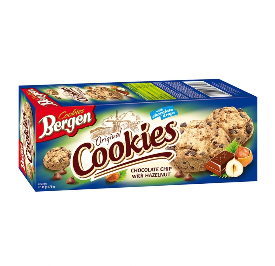 

Печенье Bergen original cookies с кусочками шоколада и лесным орехом, 135 г