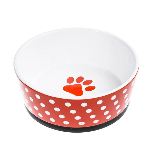Миска для собак 800 мл красная в горошек, керамика, диаметр 18 см