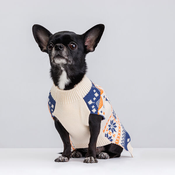 Свитер с оленями для собак, размер XS, 19 см, желто-синий