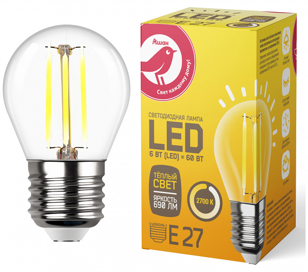 LED-Лампа АШАН Красная птица E27 6-60W