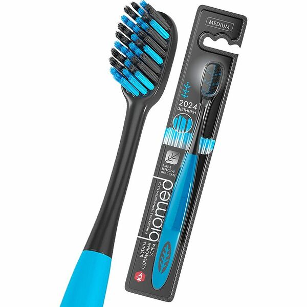 Щетка зубная Biomed Black средней жесткости с древесным углем, цвет в ассортименте