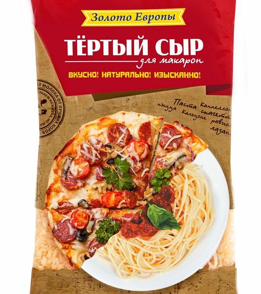 Сыр полутвердый Золото Европы 45%, тертый для макарон, 300г
