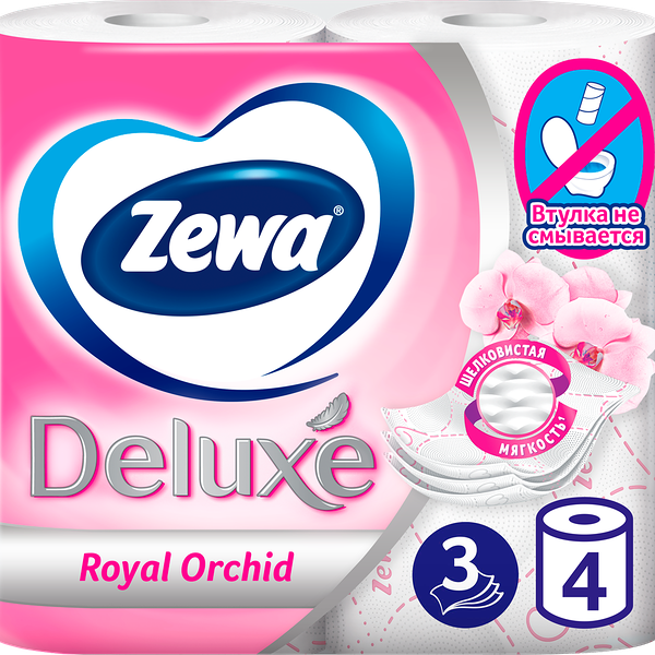 Туалетная бумага Zewa Deluxe Орхидея 3 слоя 4 рулона