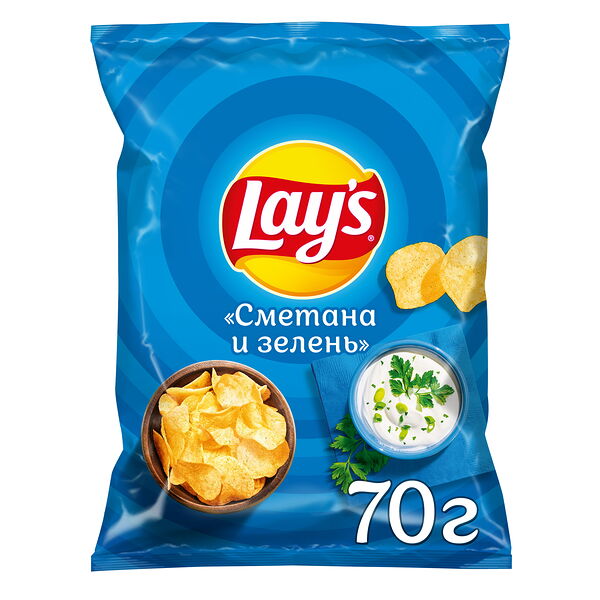 Картофельные чипсы Lay's со вкусом Сметаны и Зелени 70 г