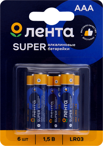 Элемент питания ЛЕНТА ААА, LR03, 1,5В, алкалиновый Арт. ALR0306, 6шт