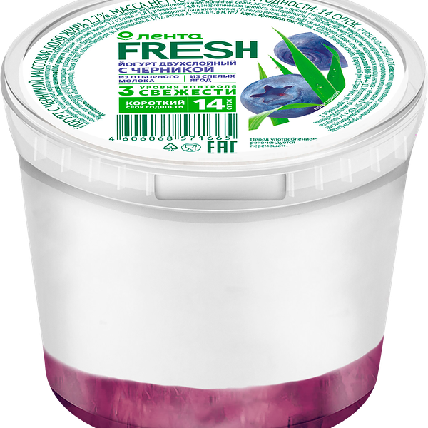 Йогурт ЛЕНТА FRESH с черникой 2,7%, без змж, 350г