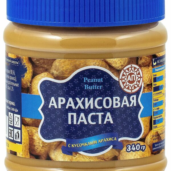Паста арахисовая Азбука продуктов с кусочками арахиса