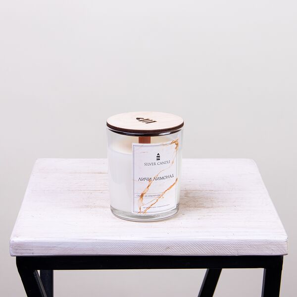 Ароматическая свеча, в стакане с деревянной крышкой, Личи/Лимонад, 250 мл (Личи/Лимонад, D-6, H-10, прозрачный)