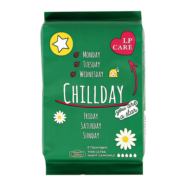 Прокладки классические `LP CARE` ночные с ромашкой 6 шт
