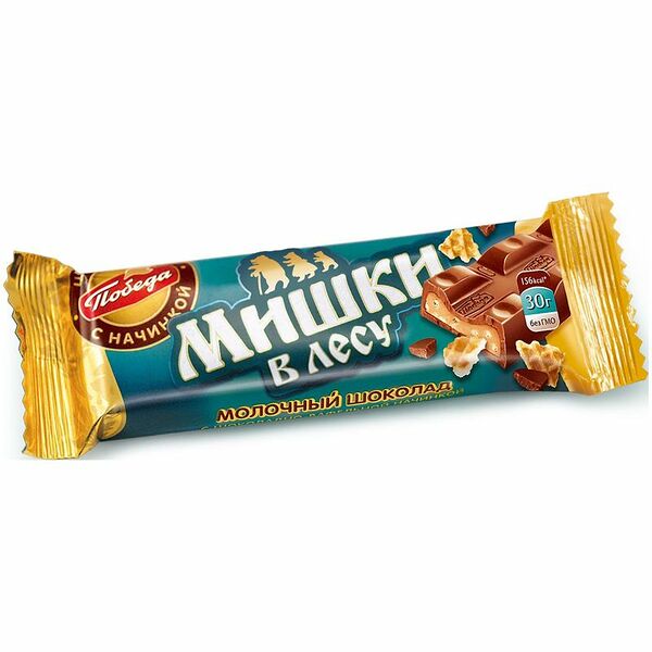 Шоколад с начинкой и вафельной крошкой Мишки в лесу ТМ Победа