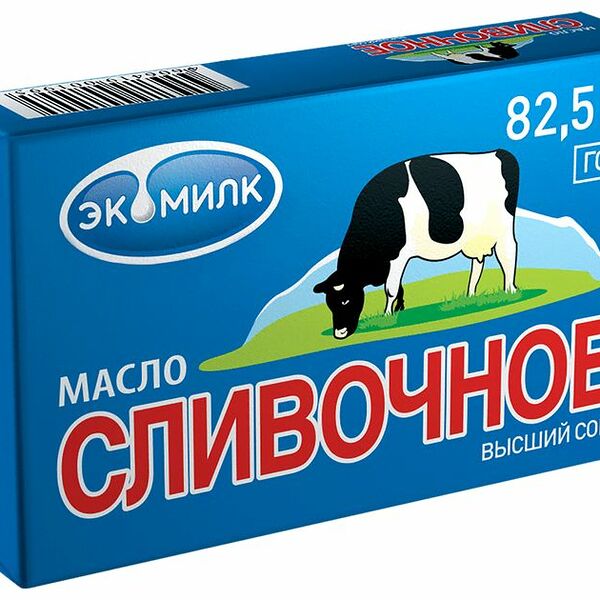 Масло сладкосливочное Экомилк Традиционное несолёное высшего сорта 82.5%, 180г