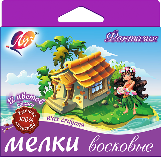 Мелки восковые Луч Фантазия на масляной основе, 12 цветов, в ассортименте