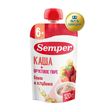 

Каша с фруктовым пюре Semper банан-клубника с 6 месяцев 120г