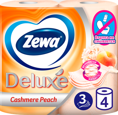 Туалетная бумага Zewa Deluxe Персик 3 слоя 4 рулона