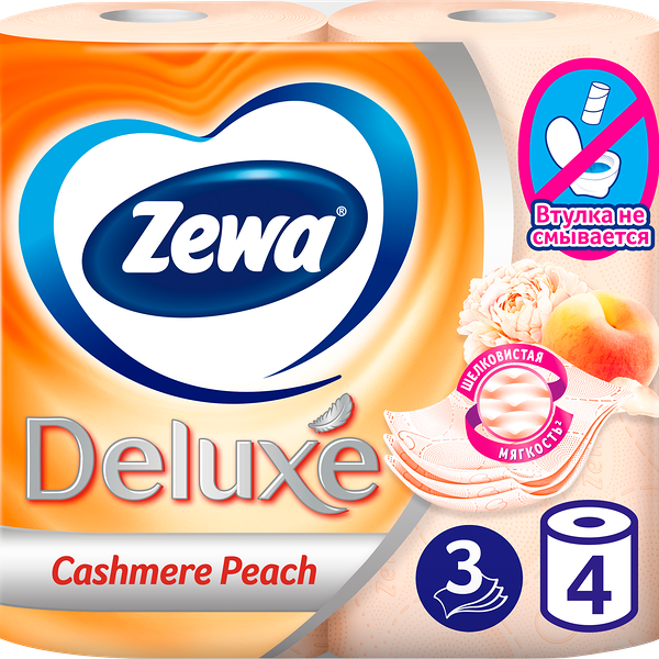 Туалетная бумага Zewa Deluxe Персик 3 слоя 4 рулона