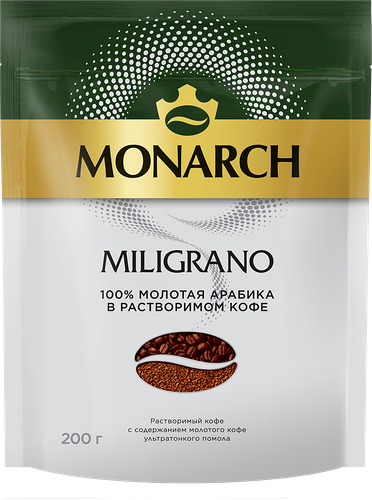 Кофе растворимый с добавлением молотого Monarch Miligrano натуральный сублимированный, 200г