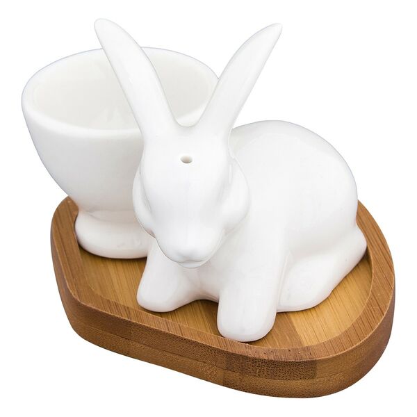 Подставка под яйцо Elan Gallery Зайчик на деревянной подставке, фарфор