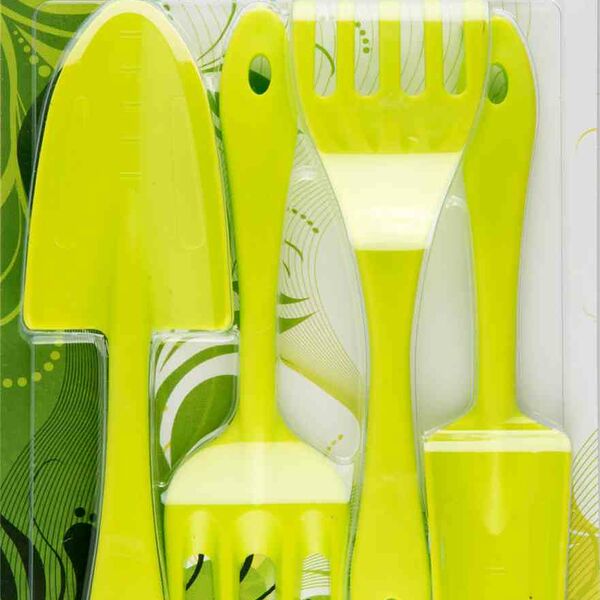 Набор садовых инструментов InGreen лопатка, совок для пересадки, грабельки и вилка для рыхления, салатовый, 4 предмета