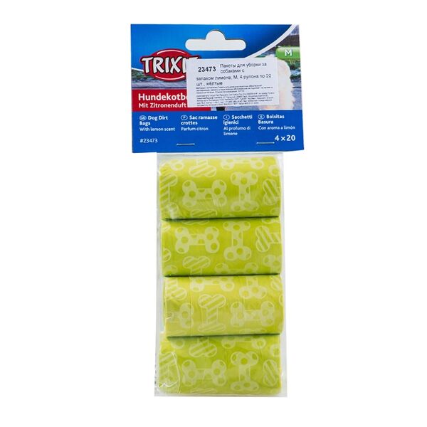 Пакеты для уборки за собаками с запахом лимона  Trixie 4 * 20 шт, размер M, Германия