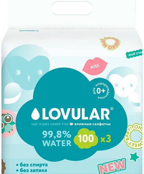 Влажные салфетки Lovular Sweet Kiss 3*100шт