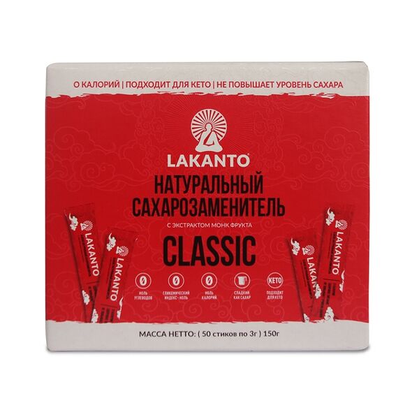 Заменитель сахара Lakanto Classic 150г 50 стиков, Россия
