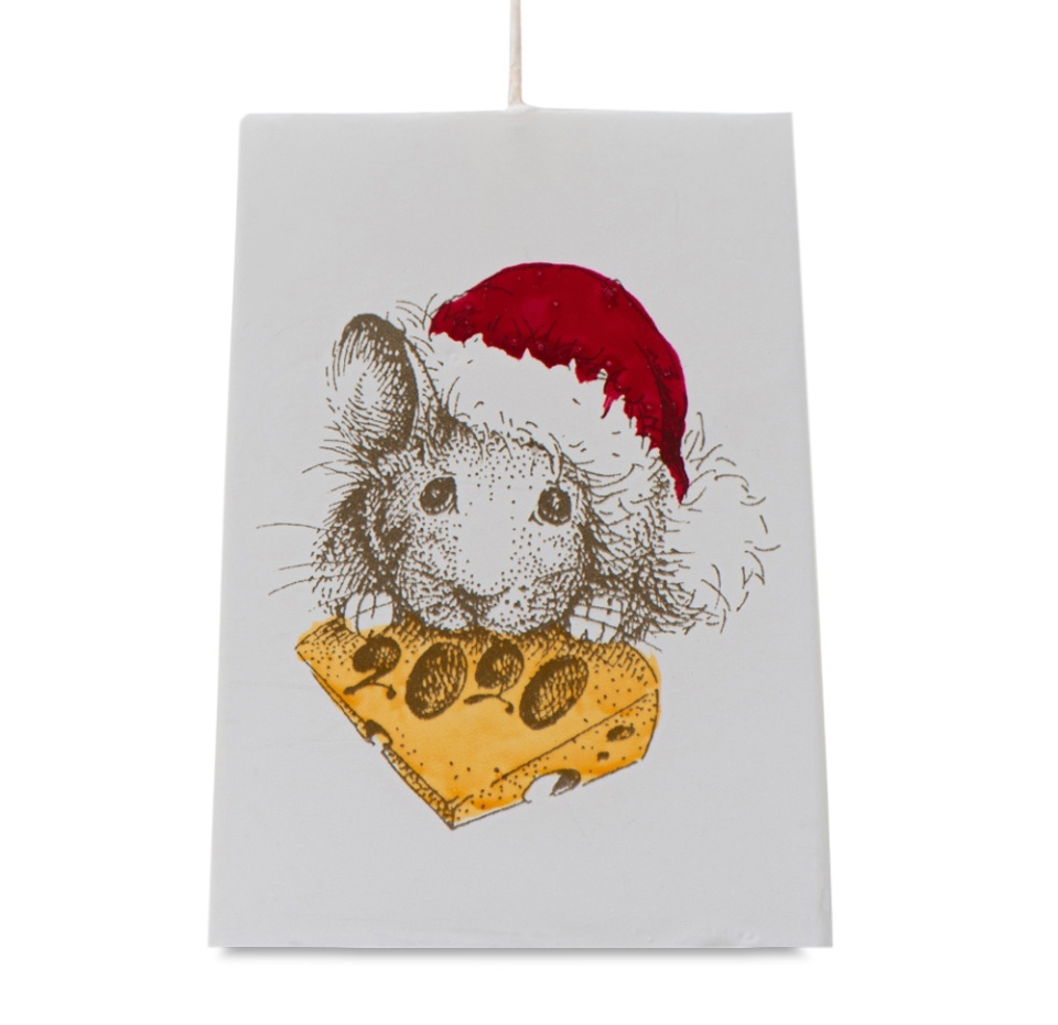 

Свеча-домик с мышкой и сыром в рождественском колпаке белая Candles 12 см, Литва