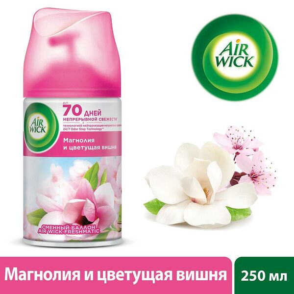 Сменный флакон к автом.аэроз. осв.воздуха Air Wick Fresh Matic цветущая вишня 250 мл