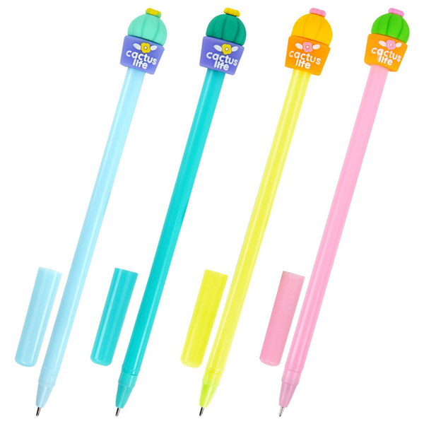 Ручка шариковая ЮНЛАНДИЯ Кактус с топпером синяя в ассортименте