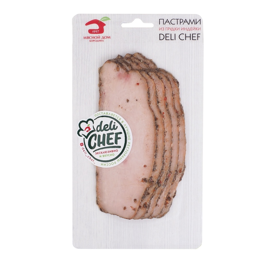 

Пастрами из индейки Мясной дом Бородина DeliChef копчёно-варёная вес