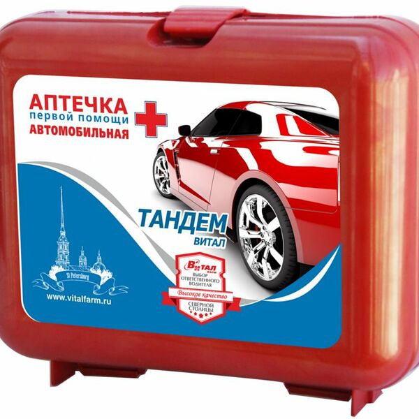 Аптечка первой помощи автомобильная в пластиковом футляре ТМ ВиталФарм