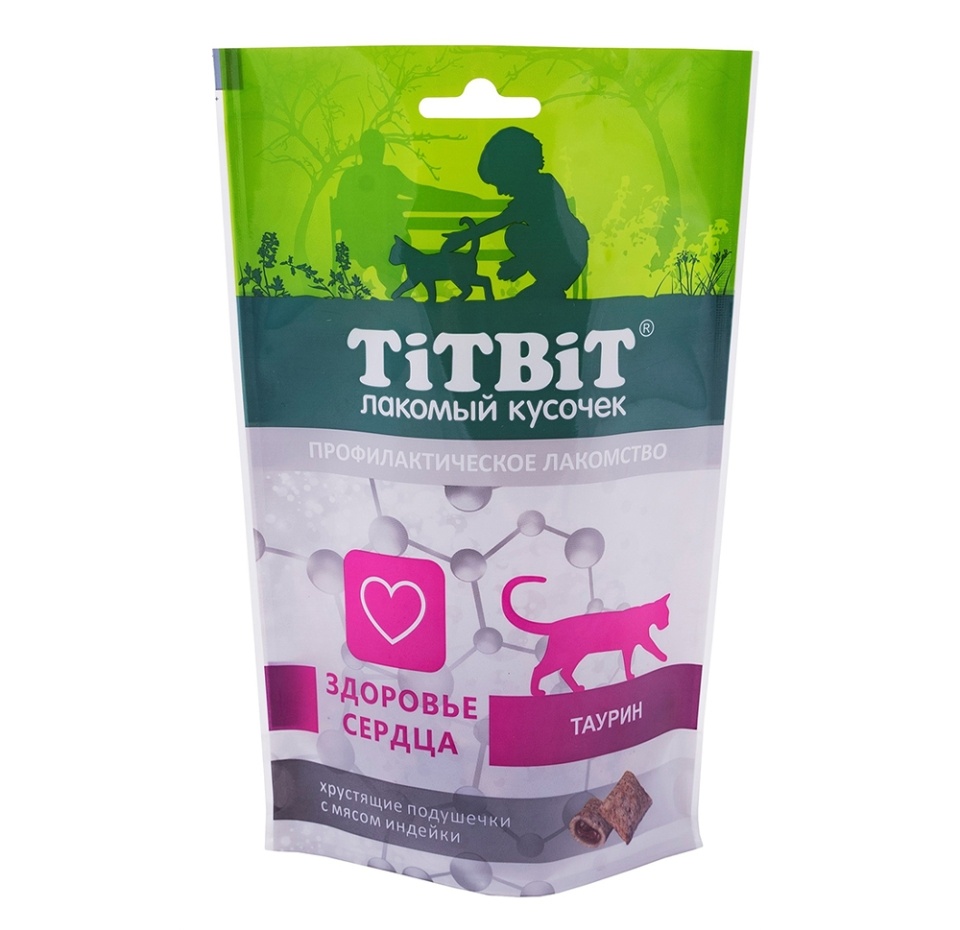 

TiTBiT Хрустящие подушечки для кошек с мясом индейки для здоровья сердца Индейка 60 г