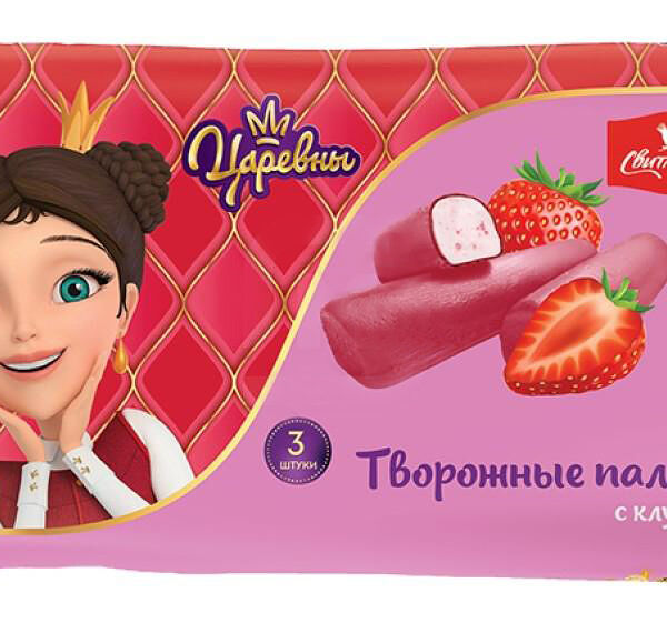 Творожные палочки Свитлогорье Царевны с клубникой 16%, 3 шт., 90г